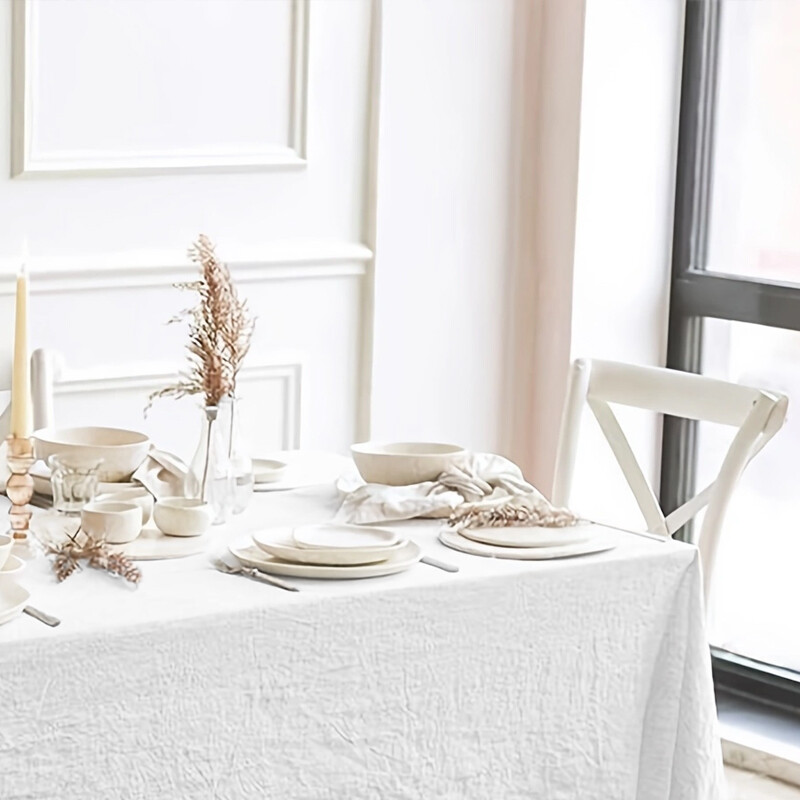 Sodybos stiliaus buitinė staltiesė, vestuvių vakarėlis, šventinė virtuvės staltiesė, minkštos klostuotos tekstūros balta staltiesė