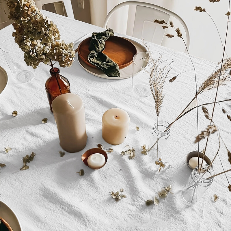 Sodybos stiliaus buitinė staltiesė, vestuvių vakarėlis, šventinė virtuvės staltiesė, minkštos klostuotos tekstūros balta staltiesė