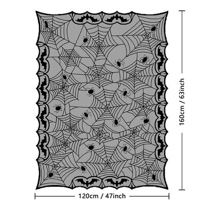 1 τεμ τραπεζομάντιλο δαντέλας αποκριών, μοτίβο κρανίου ιστός αράχνης, ορθογώνιο σχήμα για διακόσμηση πάρτι, σχέδιο κολοκύθας στοιχειωμένου σπιτιού