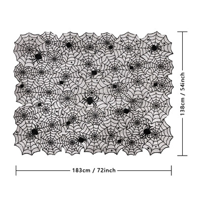 1 τεμ τραπεζομάντιλο δαντέλας αποκριών, μοτίβο κρανίου ιστός αράχνης, ορθογώνιο σχήμα για διακόσμηση πάρτι, σχέδιο κολοκύθας στοιχειωμένου σπιτιού