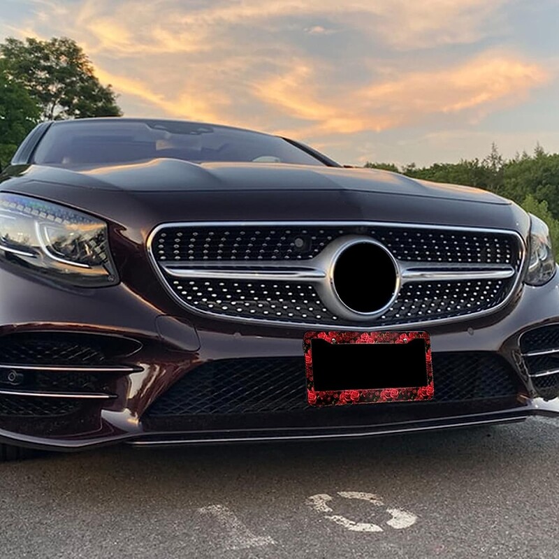 Ruža, okvir registarske pločice, aluminijski cvijet, cvjetni uzorak, dodatak za poklopac automobilske registarske pločice, 2 rupe i vijci, odgovara SAD-u
