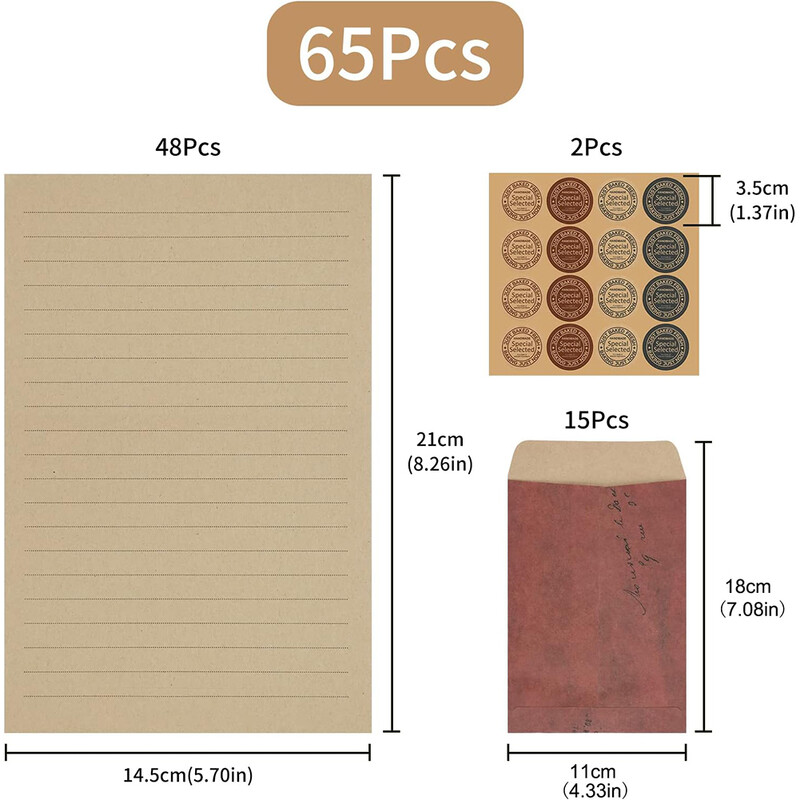 65 db írószer papír borítékokkal Vintage utazási stílusú papírkészlet meghívókhoz, levélíráshoz, köszönő levelekhez