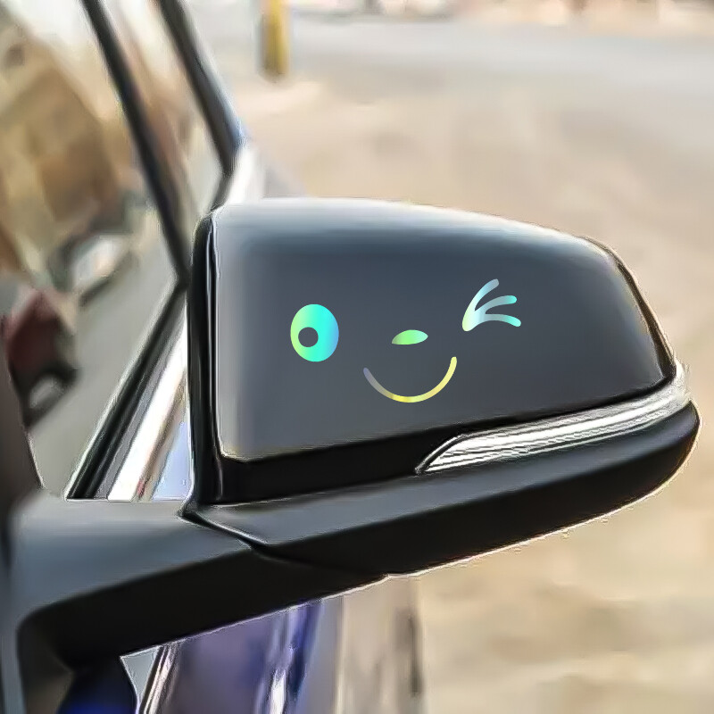 2kom Reflektirajuća naljepnica sa slatkim osmjehom za automobil Naljepnica za retrovizor Dizajn automobila Crtić Naljepnica s nasmiješenim očima i licem Naljepnica za sve automobile