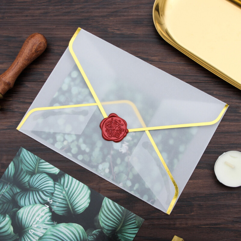 10 kom/lot Prilagođena sumporna prozirna omotnica Papir za vruće žigosanje kiseli papir Omotnica za pozivnice za vjenčanje