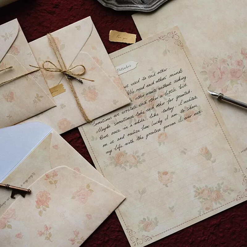 13 kom/set Vintage cvjetne omotnice Papirnate vrećice za pisanje Naljepnice za brtvljenje Kawaii vjenčanja Događaji Pozivnice Naslovnica Ured