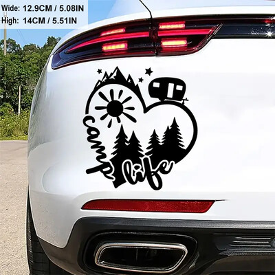 „Camp Life Sun Mountain Heart Camp“ automobilio lipdukas, skirtas nešiojamam kompiuteriui buteliukui sunkvežimiui telefonui motociklui mikroautobusui visureigiui transporto priemonei dažyti lango sienelei taurė Fis