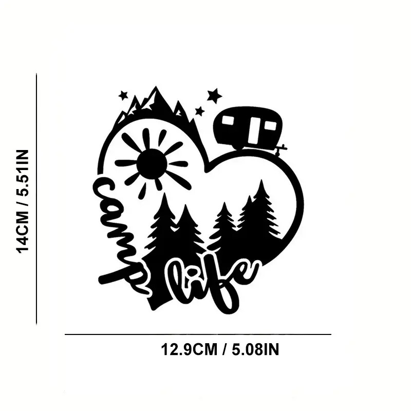 „Camp Life Sun Mountain Heart Camp“ automobilio lipdukas, skirtas nešiojamam kompiuteriui buteliukui sunkvežimiui telefonui motociklui mikroautobusui visureigiui transporto priemonei dažyti lango sienelei taurė Fis