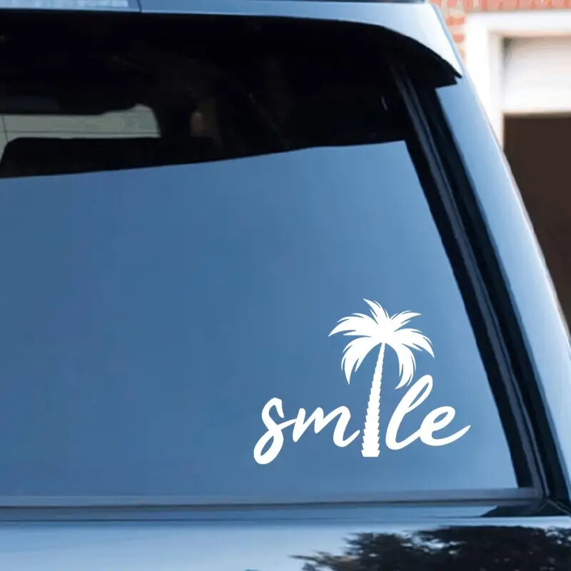 Mosolyogj pálmafa tengerparti autómatrica tengeri témájú levehető vízálló ablaktörzsmatrica