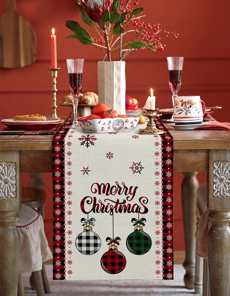 Sretno božićno drvce Ball Lanene staze za stol Dekoracije za blagdanske zabave za višekratnu upotrebu Runenrs Wedding Navidad Decorations