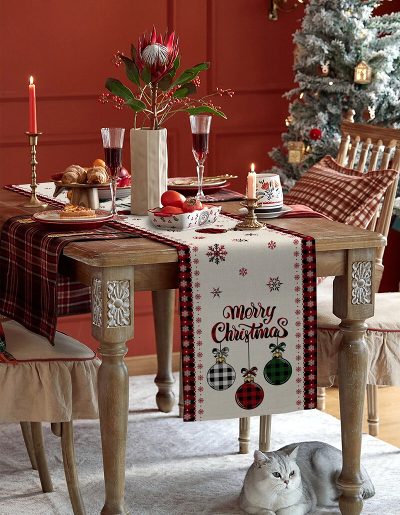 Sretno božićno drvce Ball Lanene staze za stol Dekoracije za blagdanske zabave za višekratnu upotrebu Runenrs Wedding Navidad Decorations