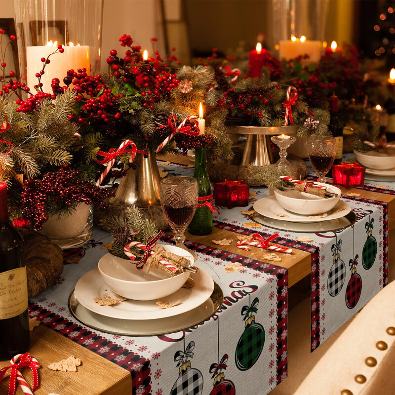 Sretno božićno drvce Ball Lanene staze za stol Dekoracije za blagdanske zabave za višekratnu upotrebu Runenrs Wedding Navidad Decorations