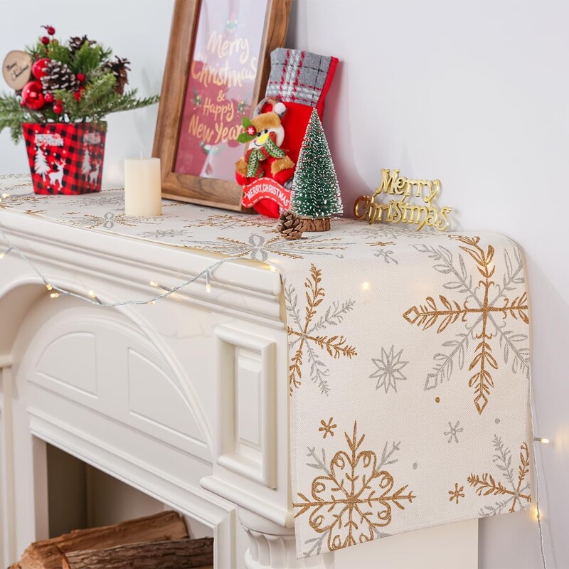 Božićna snježna pahuljica Laneni stolni klizač Šal za višekratnu upotrebu Zimski praznici Kuhinjski stol za blagovanje Navidad Decorations