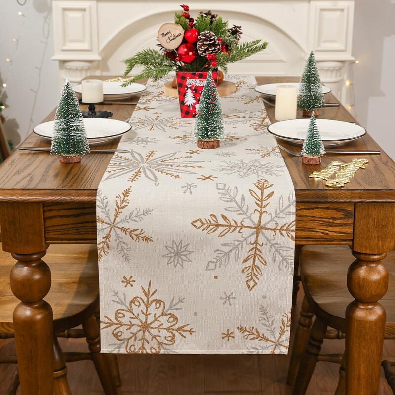 Božićna snježna pahuljica Laneni stolni klizač Šal za višekratnu upotrebu Zimski praznici Kuhinjski stol za blagovanje Navidad Decorations