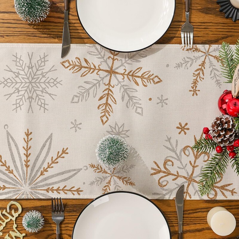 Božićna snježna pahuljica Laneni stolni klizač Šal za višekratnu upotrebu Zimski praznici Kuhinjski stol za blagovanje Navidad Decorations