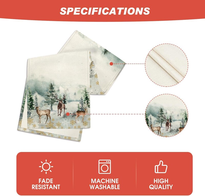 Акварел Елени Дървета Снежинки Коледна маса Runner Winter Xmas Holiday Кухня Декорация на маса за хранене Home Party Decor