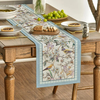 Blue Birds Flowers Blossom Lenn Table Runners Διακόσμηση γάμου ανθεκτική κουζίνα Τραπεζαρία σπιτιού Runners Διακοσμήσεις πάρτι