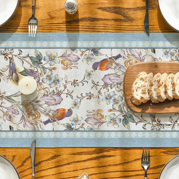 Blue Birds Flowers Blossom Lenn Table Runners Διακόσμηση γάμου ανθεκτική κουζίνα Τραπεζαρία σπιτιού Runners Διακοσμήσεις πάρτι