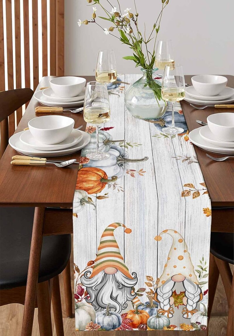 Gnomai Rudeninis Moliūgas Eukaliptas Lininiai Stalo bėgikai Suknelės Šaliko dekoras Patvarus valgomasis Namų stalo bėgikai Vakarėlio reikmenys