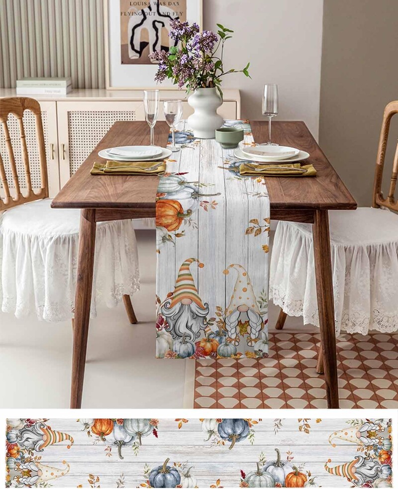 Gnomai Rudeninis Moliūgas Eukaliptas Lininiai Stalo bėgikai Suknelės Šaliko dekoras Patvarus valgomasis Namų stalo bėgikai Vakarėlio reikmenys