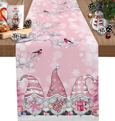 Gnomi albaștri de Crăciun Alergări de masă din in, iarnă, copac de Crăciun, aleargă de masă cu fulgi de zăpadă, comodă, eșarfă, decorațiuni pentru bucătărie