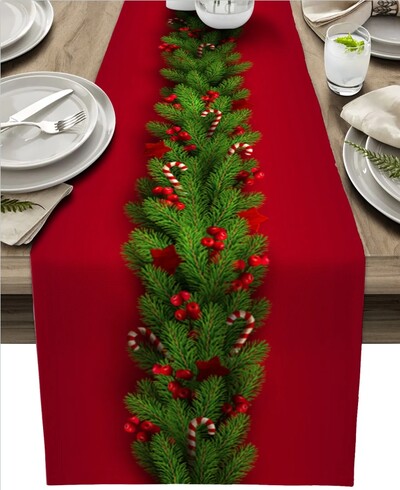 Kalėdų stalo bėgikas Raudona ir balta snaigė Kalėdų Senelis Stalo vėliava Naujųjų metų vakarėlis Stalo dekoravimas Stalo bėgikas