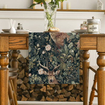 William Morris Plant Deer Fox Table Runner Τραπέζι από πολυεστέρα για τραπεζαρία Cottagecore τραπέζι από πολυεστέρα