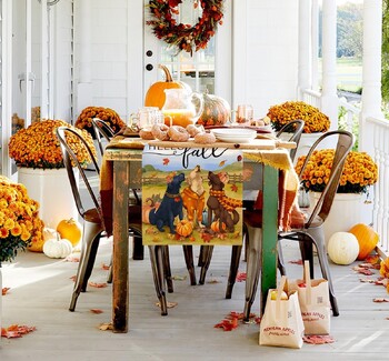 Φθινοπωρινό Dog Pumpkin Maple Leaves Linen Table Runners Φουλάρι Φθινοπωρινής ημέρας των Ευχαριστιών για Διακοσμητικό τραπέζι τραπεζαρίας για πάρτι κουζίνας διακοπών