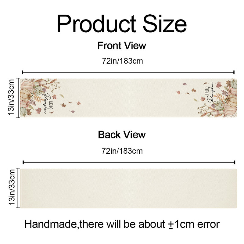 Hello Pumpkin Φθινοπωρινό Θέμα Επιτραπέζιο Σημαία Σχέδιο Φύλλων Κολοκύθας Ευχαριστιών Διακόσμηση τραπεζιού Οικογενειακό Reunion Διακόσμηση συγκομιδής 13x72 ίντσες