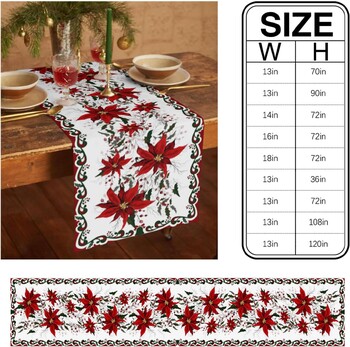 Christmas Poinsettia Flower Berry Lenn Table Runner Dresser Κασκόλ Χειμώνας Xmas Kitchen Table Runner Navidad Decorations 2025