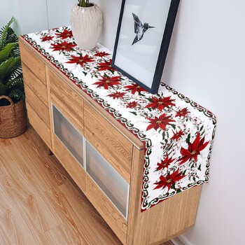 Christmas Poinsettia Flower Berry Lenn Table Runner Dresser Κασκόλ Χειμώνας Xmas Kitchen Table Runner Navidad Decorations 2025