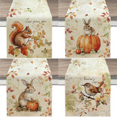 1 τμχ Vintage Φθινοπωρινό Τραπέζι Runner Φθινοπωρινά φύλλα κολοκύθας Σκίουρος Κουνέλι Σχέδιο Επιτραπέζια Διακόσμηση για το πάρτι των Ευχαριστιών Διακόσμηση εστιατορίου