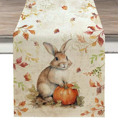 1 τμχ Vintage Φθινοπωρινό Τραπέζι Runner Φθινοπωρινά φύλλα κολοκύθας Σκίουρος Κουνέλι Σχέδιο Επιτραπέζια Διακόσμηση για το πάρτι των Ευχαριστιών Διακόσμηση εστιατορίου