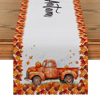 Φθινοπωρινό Truck Pumpkin Maple Maple Τραπέζι Runner Διακόσμηση Τραπεζιού Κουζίνας Αγροικία Τραπεζαρία Runners Διακοσμήσεις Γάμου