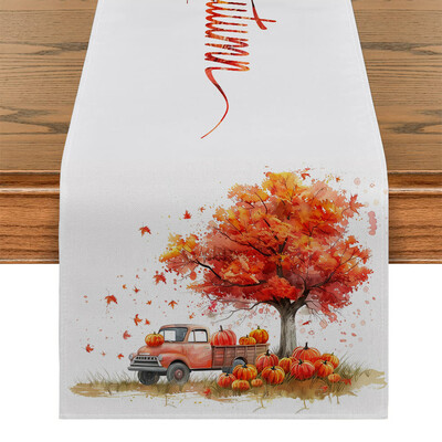 Φθινοπωρινό Truck Pumpkin Maple Maple Τραπέζι Runner Διακόσμηση Τραπεζιού Κουζίνας Αγροικία Τραπεζαρία Runners Διακοσμήσεις Γάμου