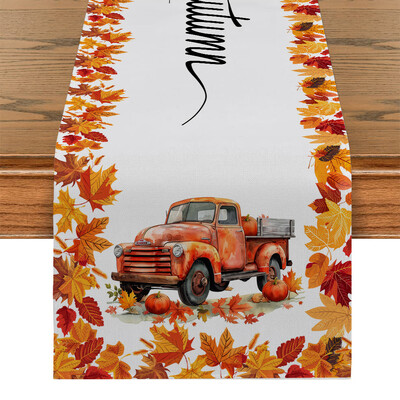 Φθινοπωρινό Truck Pumpkin Maple Maple Τραπέζι Runner Διακόσμηση Τραπεζιού Κουζίνας Αγροικία Τραπεζαρία Runners Διακοσμήσεις Γάμου