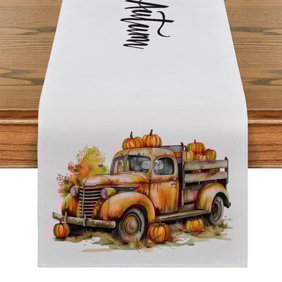 Φθινοπωρινό Truck Pumpkin Maple Maple Τραπέζι Runner Διακόσμηση Τραπεζιού Κουζίνας Αγροικία Τραπεζαρία Runners Διακοσμήσεις Γάμου