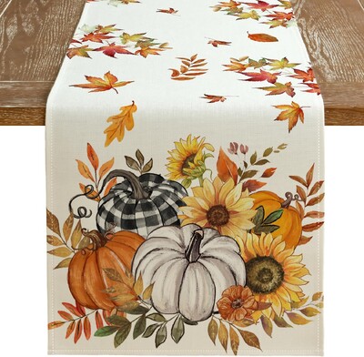 Moliūgų klevo lapų oranžinės spalvos rudens lininis stalinis bėgikas šalikas rudens padėkos dienos klevo lapų stalo bėgikas Vestuvių vakarėlio dekoras