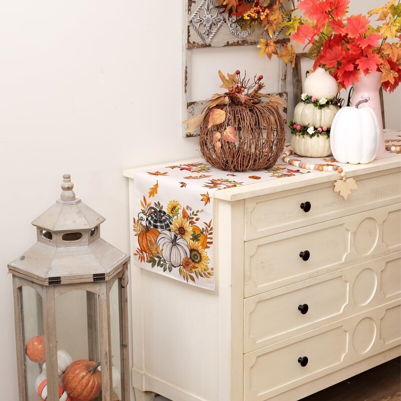 Moliūgų klevo lapų oranžinės spalvos rudens lininis stalinis bėgikas šalikas rudens padėkos dienos klevo lapų stalo bėgikas Vestuvių vakarėlio dekoras