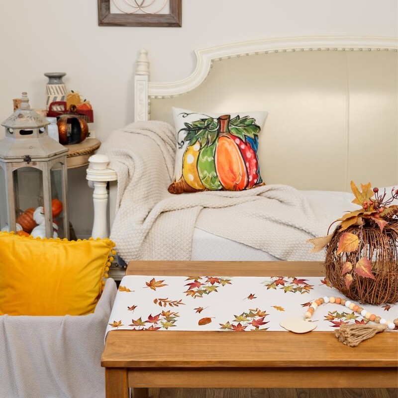 Moliūgų klevo lapų oranžinės spalvos rudens lininis stalinis bėgikas šalikas rudens padėkos dienos klevo lapų stalo bėgikas Vestuvių vakarėlio dekoras