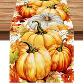 Φθινοπωρινό λινό Τραπέζι Δρομέας Ακουαρέλα Κολοκύθα Μοτίβο φύλλου σφενδάμου Φεστιβάλ συγκομιδής των Ευχαριστιών Διακόσμηση τραπεζιού κουζίνας σπιτιού