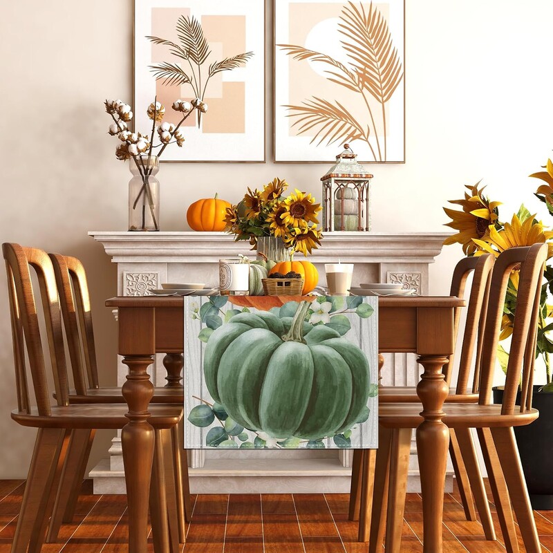 Acuarelă roz dovleac eucalipt toamnă lenjerie de rulare de masă toamna de Ziua Recunoștinței comode eșarfă vacanță bucătărie petrecere decor de masă