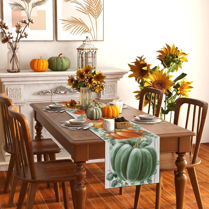 Acuarelă roz dovleac eucalipt toamnă lenjerie de rulare de masă toamna de Ziua Recunoștinței comode eșarfă vacanță bucătărie petrecere decor de masă