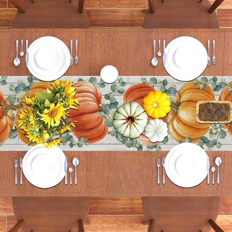 Acuarelă roz dovleac eucalipt toamnă lenjerie de rulare de masă toamna de Ziua Recunoștinței comode eșarfă vacanță bucătărie petrecere decor de masă