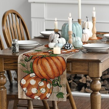 Πουά Pumpkin Vines Autumn Table Runner Εποχιακό Φθινόπωρο των Ευχαριστιών Διακόσμηση Τραπεζιού Κουζίνας Runner for Home Party Decorati