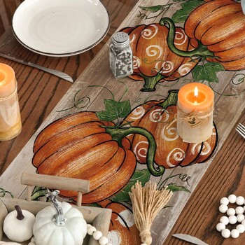 Πουά Pumpkin Vines Autumn Table Runner Εποχιακό Φθινόπωρο των Ευχαριστιών Διακόσμηση Τραπεζιού Κουζίνας Runner for Home Party Decorati