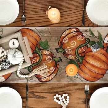 Πουά Pumpkin Vines Autumn Table Runner Εποχιακό Φθινόπωρο των Ευχαριστιών Διακόσμηση Τραπεζιού Κουζίνας Runner for Home Party Decorati