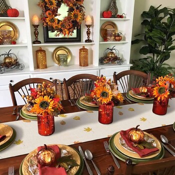 Ευχαριστιών Fall Hedgehog Pumpkins Maple Leaf Len Table Runners Φθινοπωρινό φόρεμα Κασκόλ Διακοπές Διακοσμητικό τραπέζι τραπεζαρίας για πάρτι κουζίνας