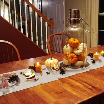 Ευχαριστιών Fall Hedgehog Pumpkins Maple Leaf Len Table Runners Φθινοπωρινό φόρεμα Κασκόλ Διακοπές Διακοσμητικό τραπέζι τραπεζαρίας για πάρτι κουζίνας