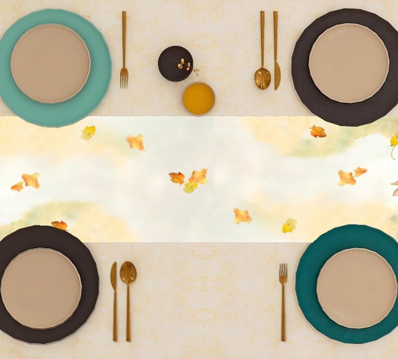 Akvarelė, moliūgų lapai, rudeniniai skalbiniai, stalo bėgikai, šalikai, rudens padėkos derliaus nuėmimo dienos virtuvės šventės, vestuvių vakarėlio dekoracijos