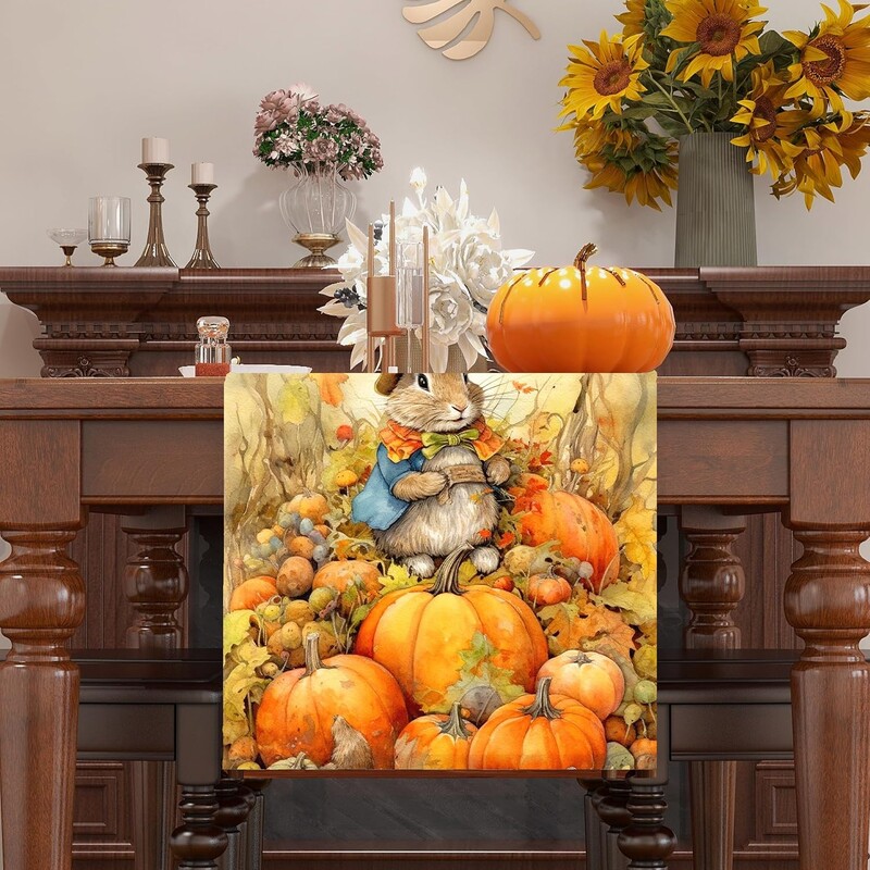 Akvarelė, moliūgų lapai, rudeniniai skalbiniai, stalo bėgikai, šalikai, rudens padėkos derliaus nuėmimo dienos virtuvės šventės, vestuvių vakarėlio dekoracijos